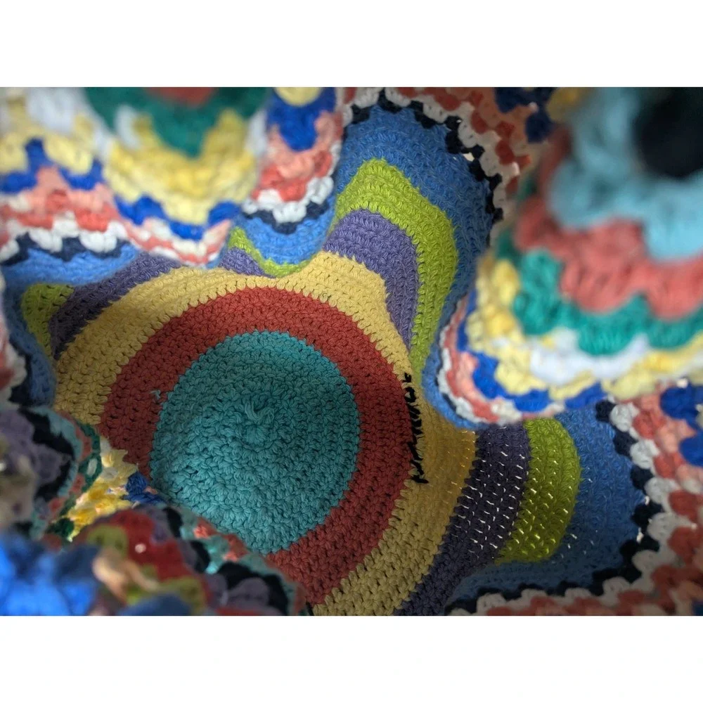 Handmade Multicolor‎ Star Charm Striped Crochet Hobo Backpack Cotton Dopamine